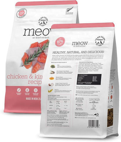 Meow Air Dried Cat Food - Chicken &amp; King Salmon Recipe, Dry Cat Food, High Protein Meals, Treats &amp; Toppers,26.5 oz
