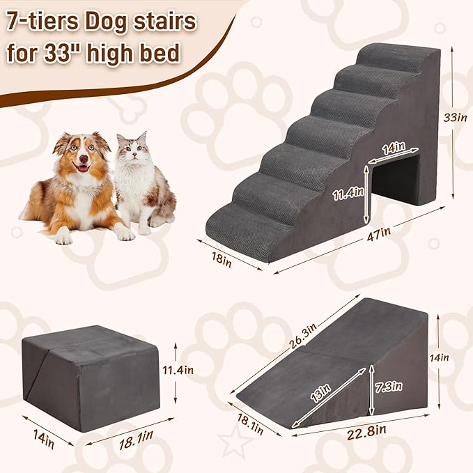 Dog Stairs &amp; Steps for High Beds 30-36 inches High Tall for Large Medium Dogs, LitaiL 30inch 7 Steps Pet Stairs/Steps for High Beds,llDogs, Non-Slip Dog Ramps for Small Dogs and Cats