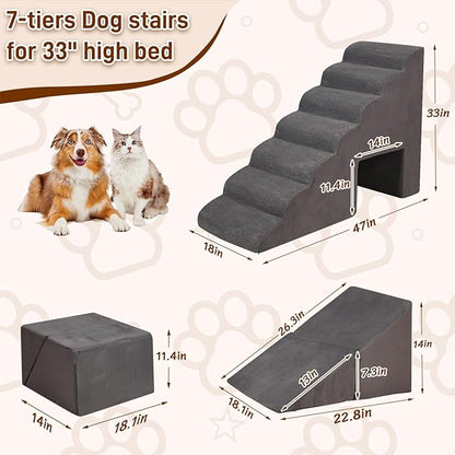 Dog Stairs &amp; Steps for High Beds 30-36 inches High Tall for Large Medium Dogs, LitaiL 30inch 7 Steps Pet Stairs/Steps for High Beds,llDogs, Non-Slip Dog Ramps for Small Dogs and Cats