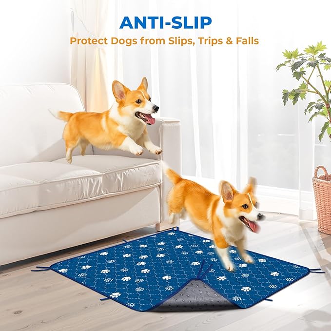 Fostanfly Washable Pee Pads for Dogs, 2 Pack Large 54"x54" Ultra-Absorbent and Leak-Proof Non-Slip Reusable Potty Training Pads for Dogs, Puppy &amp; Cats of Add 8 Lanyards-Blue