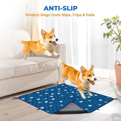 Fostanfly Washable Pee Pads for Dogs, 2 Pack Large 54"x54" Ultra-Absorbent and Leak-Proof Non-Slip Reusable Potty Training Pads for Dogs, Puppy &amp; Cats of Add 8 Lanyards-Blue