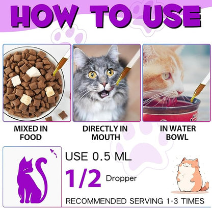 Cat Multivitamin,15 in 1 Cat Vitamins Liquid Drops Supplements for Heart Health, Bones, Joint, Skin &amp; Coat, Bladder, Immune System Support 60ml-2pcs