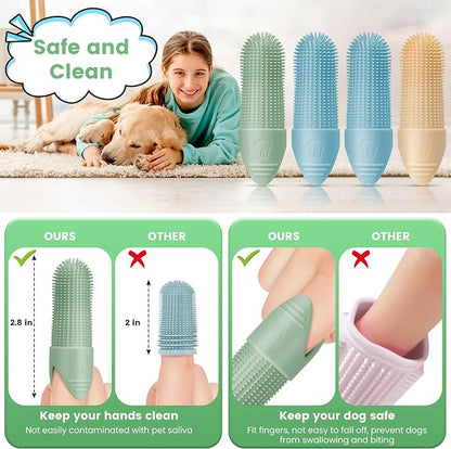 4 Pack Dog Toothbrush, 360° Cleaning Finger Brush for Dogs Teeth, Food Grade Silicone Pet Brush Fits Most Fingers, Puppy Toothbrush for Dogs &amp; Cats Dental Care
