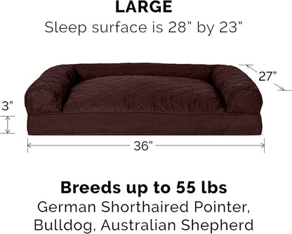 Furhaven Pillow Dog Bed for Large/Medium Dogs w/ Removable Bolsters &amp; Washable Cover - Quilted Sofa - Coffee, Large