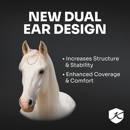 Kensington UV Horse Fly Mask with Web Trim - Protective Mask with Dual Ear Opening &amp; Forelock Freedom - Large, Imperial Jade