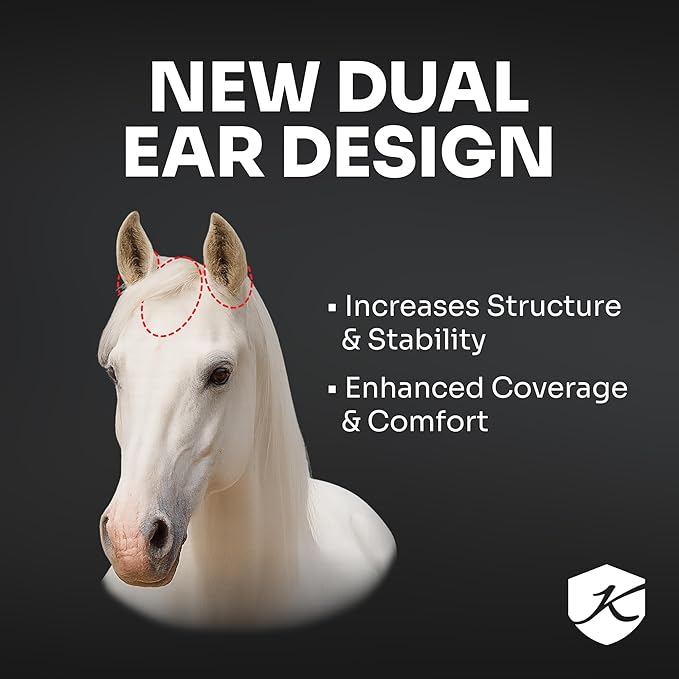 Kensington UV Horse Fly Mask with Web Trim - Protective Mask with Dual Ear Opening &amp; Forelock Freedom - XLarge, Desert Sand