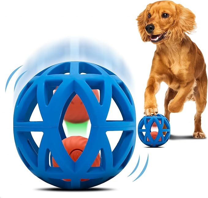 Interactive Dog Toy, Smart Jumping Bouncing Ball Inside Durable Rubber Shell, Automatic Moving Vibrating Ball for Medium/Large Dogs, Dog Enrichment Toy to Keep Them Busy (Blue &amp; Orange)