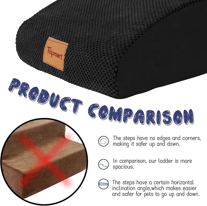 Topmart High Density Extended Foam Dog Ramp&amp;Steps 2 Tiers,11.8" High,Non-Slip Dog Stairs,Soft Foam Pet Ladder with Waterproof Cover,Best for Injured,Older Cats,Pets with Joint Pain