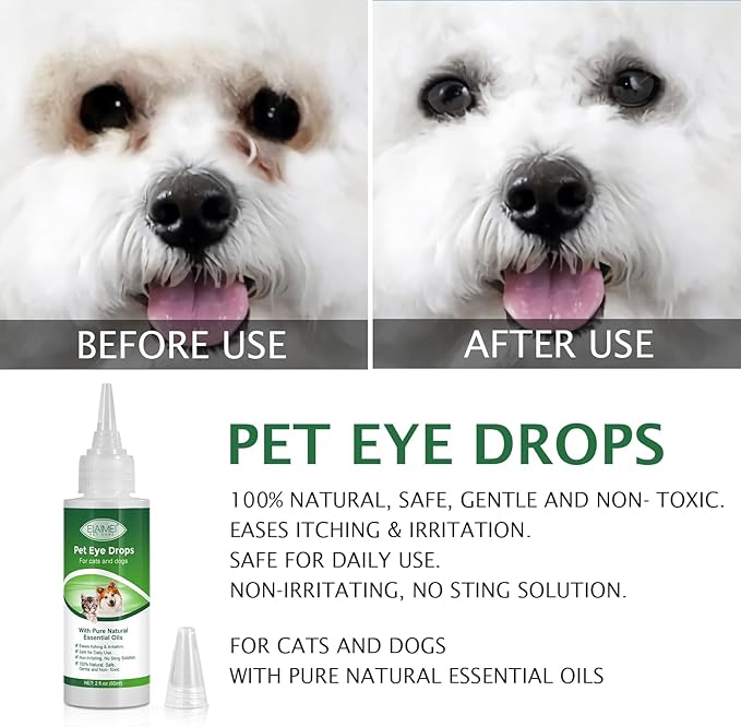 Dog Eye Drops, Eye Cleaner for Dogs &amp; Cats Supports Eyes Infection Relief, Redness &amp; Allergy Eyes Relief, Remove Tear Stain &amp; Eye Debris - Pet Eye Gentle Care Supplement Cats Drops for Eyes - 2 fl oz…