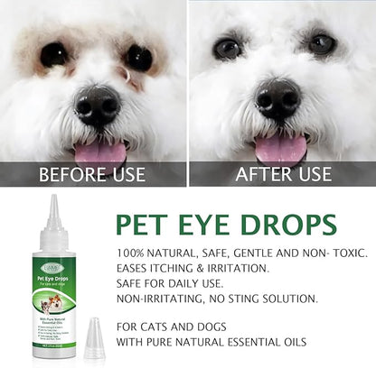 Dog Eye Drops, Eye Cleaner for Dogs &amp; Cats Supports Eyes Infection Relief, Redness &amp; Allergy Eyes Relief, Remove Tear Stain &amp; Eye Debris - Pet Eye Gentle Care Supplement Cats Drops for Eyes - 2 fl oz…