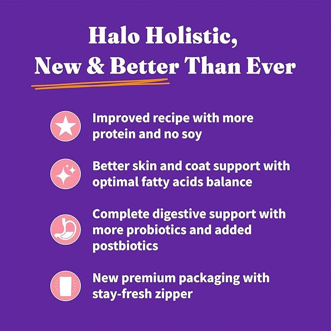 Halo Holistic Kitten Food, Wild Caught Salmon &amp; Whitefish Recipe, Grain Free Dry Cat Food, Complete Digestive Health, 10 lb Bag