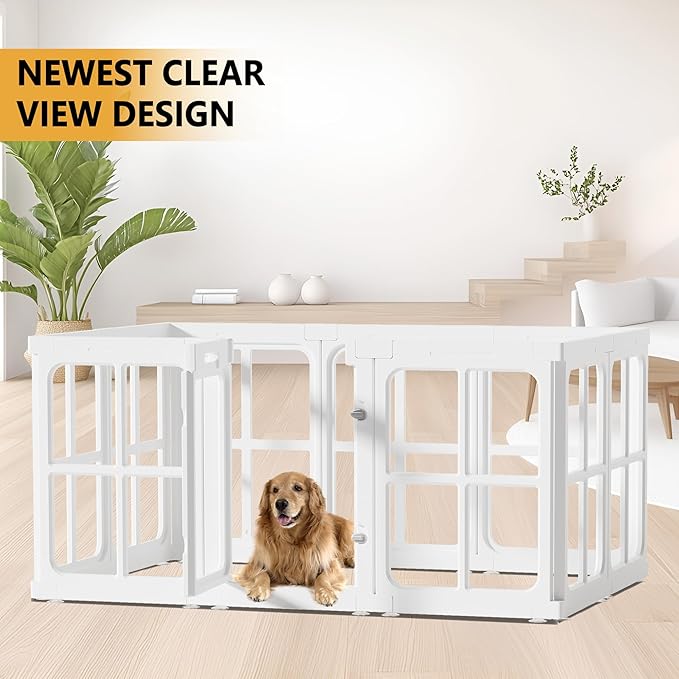 Clear Acrylic Dog Playpen with Door, for Puppy Cat Rabbit Transparent Pet Pen, Dog Playpen Indoor, Dog Fence, Easy Assemble &amp; Cleaning Dog Pen for Small &amp; Medium Dogs (23.6“ Height, 10PCS)