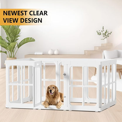 Clear Acrylic Dog Playpen with Door, for Puppy Cat Rabbit Transparent Pet Pen, Dog Playpen Indoor, Dog Fence, Easy Assemble &amp; Cleaning Dog Pen for Small &amp; Medium Dogs (23.6“ Height, 10PCS)