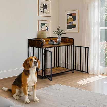 Dog Crate Furniture End Table with Table Guardrail, Heavy Duty Large Dogs Cage, 42 Inch Dog Kennel, Medium Large Dogs House Decorative Pet Crate Indoor