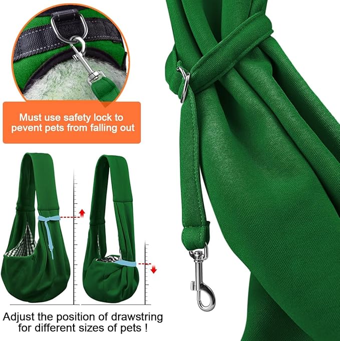 Tomkas Small Dog Sling Carrier - Classic Pocket &amp; Classic Strap - for 3-10 lbs Pets(Emerald Green)