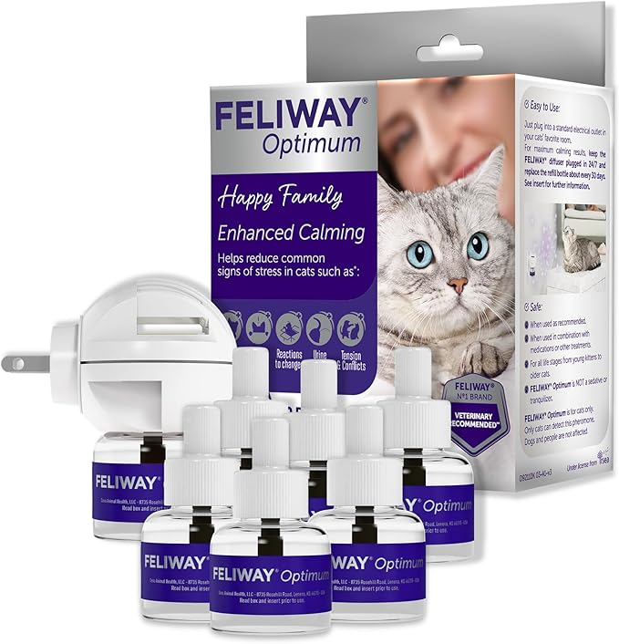 FELIWAY Optimum Cat, Enhanced Calming Pheromone Diffuser: 1 Diffuser Kit &amp; 6 Refills
