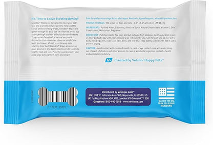 Vetnique Labs Glandex Dog Wipes for Pets Cleansing &amp; Deodorizing Anal Gland Hygienic Dog &amp; Cat Wipes with Vitamin E, Skin Conditioners and Aloe (100ct Pouch)