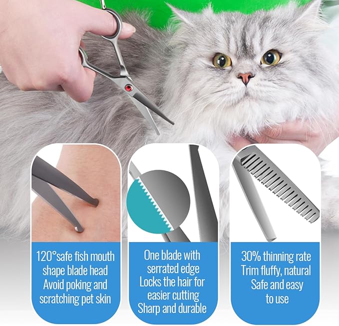 4.5" Dog Grooming Scissors - 3 Pcs Curved &amp; Straight Thinning Shears for Small Dogs &amp; Cats - Japan 440C Stainless Steel