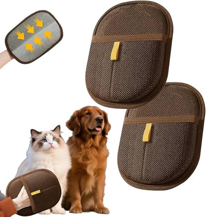 2Pcs Pet Hair Removal Gloves for Dogs and Cats, 2025 Upgraded Electrostatic Magic Hair Remover Glove,Reusable for Couch, Car Seat, Clothing, Carpet, Furniture &amp; Bed Sheets(Brown)