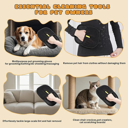 Pet Hair Removal Gloves for Cats &amp; Dogs – Reusable Grooming Glove with Static Charge to Remove Fur from Furniture, Carpet, Car Seats &amp; Clothes – Upgraded Pet Hair Remover Mitt(2PCS)