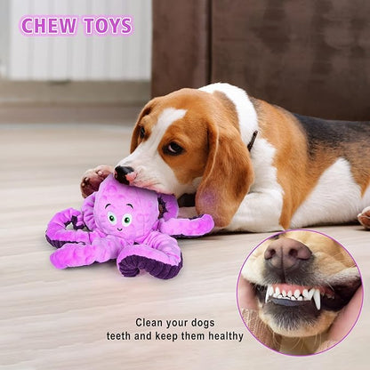 Dog Squeaky Toys Octopus - Tough Plush Large Medium &amp; Small Dog Toys - Stuffed Animals Puppy Toys - Funny Cute Dog Toy for Dog Birthday Presents (Octopus Purple)
