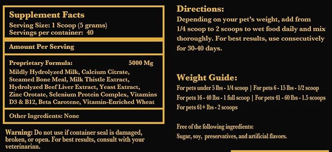 Nursing Supplement and Vitamins for Nursing Dogs and Cats - Nursing, Lactation and Recovery Supplement for Breeders - Muscle &amp; Mental Development for Puppies and Kittens - 200g
