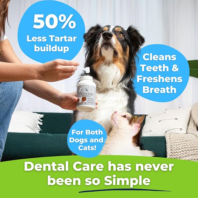 Tartar Shield DentaTabs | Dog &amp; Cat Dental Mouthwash Water Additive Powder | Fights Tartar Plaque &amp; Bad Breath Cleans Teeth &amp; Gums | Natural Pet Oral Health Support | Hypoallergenic &amp; Calorie-Free