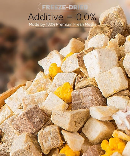 Freeze Dried Cat &amp; Dog Treats – 8OZ Freeze Dried Chicken+Duck+Egg Yolk 3 in 1 Meat Snacks - High Protein, Bite-Sized, Training Treats Snacks (8 OZ)