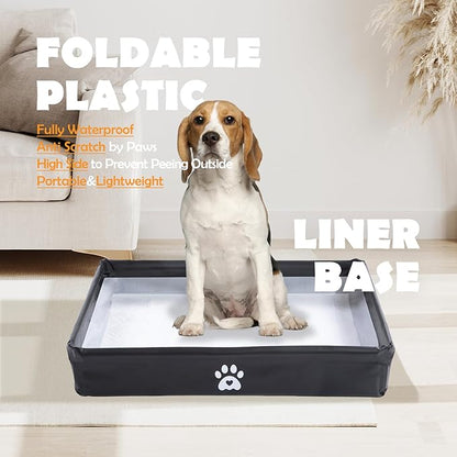 MEEXPAWS Dog Pee Pad Holder Foldable, Puppy Pad Holder Liner Base High Side, Dog Litter Box Indoor 44’’x33’’, Training Leak-Proof Easy Clean