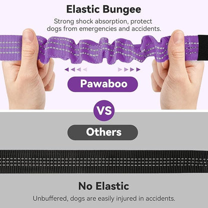 Pawaboo Dog Seatbelt for Car, 3-in-1 Dog Seat Belt Bungee, Shockproof Dogs Tether for Car with Buckle &amp; Hook Latch, Adjustable Reflective Dogs Cars Harness Leash with 360° Lockable Buckle, Purple
