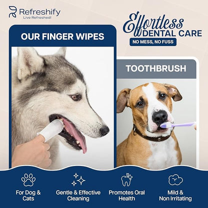 Dog Teeth Cleaning Wipes - 100 Value Pack - Fresh Mint Dog Dental Wipes, Vet Formulated Pet Teeth Cleaning Finger Wipes for Dogs &amp; Cats – Effective Dog Teeth Cleaning, Plaque &amp; Tartar Solution