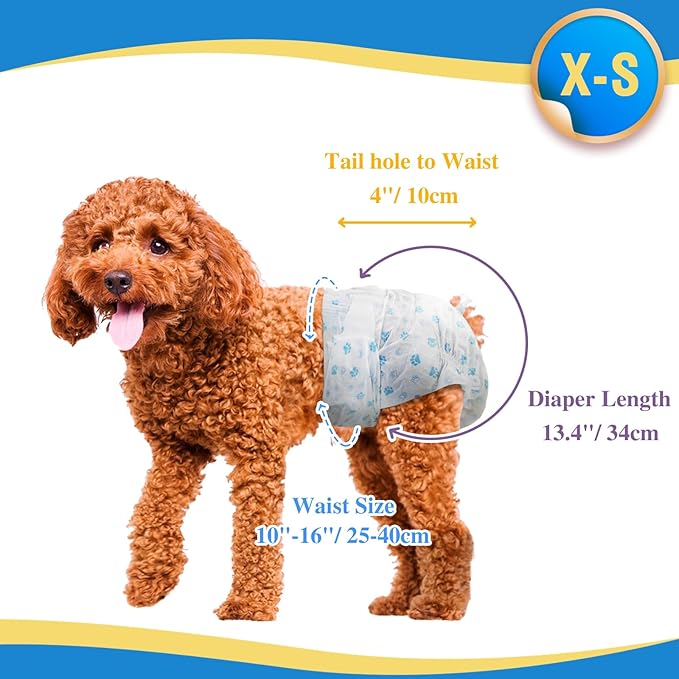 IMMCUTE Female Dog Diapers 30 Count,Super Absorbent Disposable Dog Diapers Female with Flash Dry &amp; Leakproof, Doggie Diapers for Heat Cycle,Excitable Urination (X-Small)