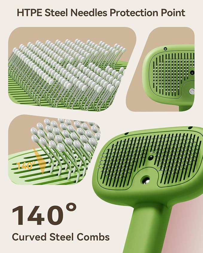 ROJECO 3-in-1 Pet Steam Brush for Cats&amp;Dogs - Detangling Comb with Adjustable Mist, Handheld Deshedding Grooming Tool for Long/Short Hair, Massage Brush &amp; Shedding Control Gift,Cordless (Green)