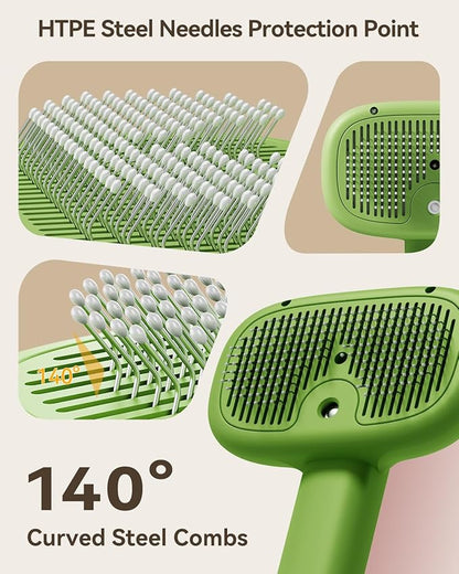 ROJECO 3-in-1 Pet Steam Brush for Cats&amp;Dogs - Detangling Comb with Adjustable Mist, Handheld Deshedding Grooming Tool for Long/Short Hair, Massage Brush &amp; Shedding Control Gift,Cordless (Green)