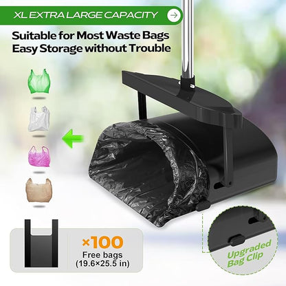 UPSKY Dog Pooper Scooper Swivel Bin &amp; Rake Kit with 100 Waste Bags,33.4" Stainless Steel Long Handle Heavy Duty Pet Poop Shovel for Large Medium Small Dogs, Odor-Proof Lid for Yard/Lawn/Outdoor Use