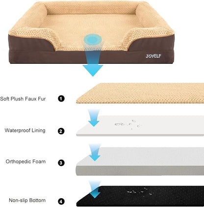JOYELF Orthopedic Dog Bed for Large Dogs, Waterproof &amp; Washable Cover, Nonskid, Coffee