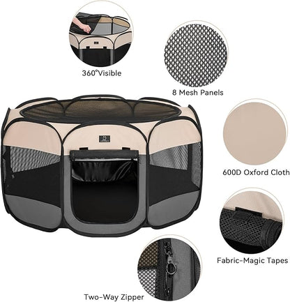 A4Pet Portable Kitten Playpen for Cats, 27" Foldable Pet Playpen for Puppy/Cat/Rabbit/Chick, with Removable Zipper Top &amp; Mesh Panel(11”W × 7.5”H)