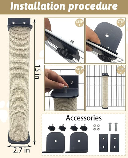 VCEPJH 2 Pcs Cat Scratching Post for Crate Cage Mounted Cat Scratcher Natural Sisal Scratch for Scratching and Climbing Furniture 15x2.7inches (White)