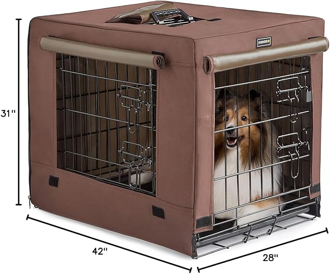 DONORO Dog Crates for Lareg Size Dogs Indoor Double Door Dog Kennels &amp; Houses for Puppy and Cats, Collapsible Metal Contour Dog Cages (Brown, 42.0" L x 28.0" W x 31.0" H)