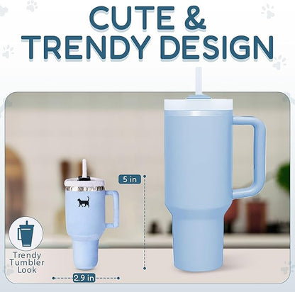Kitty Cup Tumbler Cat Toy – Funny Cat Birthday Gifts with Catnip &amp; Crinkle Paper, Cute Girl Kitten Toys (Chambray Blue)