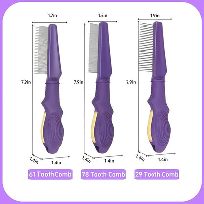 Temapex 3PCS Pet Comb for Grooming Long &amp; Short Haired Cats &amp; Dogs With Stainless Steel Metal Teeth for Removes Tangles &amp; Flea, Non-Slip &amp; Anti-Static Rubber Handle, Safe &amp; Gentle