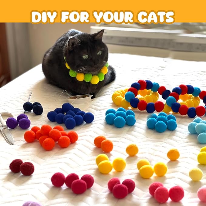 100Pcs Cat Toys Pom Pom Balls with 2 Launchers Set, Interactive Cat Toy Stuff for Indoor Both Adult &amp; Kitten Toys