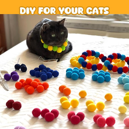 50Pcs Cat Toys Pom Pom Balls with 1 Launcher Set, Interactive Cat Toy Stuff for Indoor Both Adult &amp; Kitten Toys