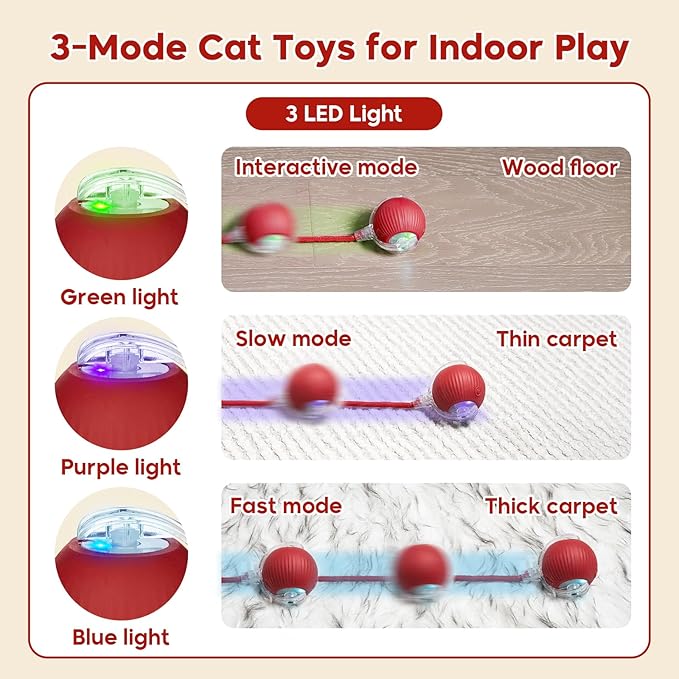 Interactive Cat Toy Dog Toy, Electric Automatic Rolling Moving Toys, Self Activated Play Smart Rolling Ball for Cats &amp; Dogs, Chase Teaser Pet Ball for Bored Indoor Cats/Kittens/Dogs, Rechargeable