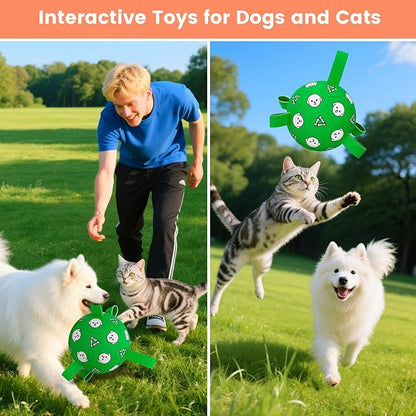 Interactive Dog Toys, Soccer Ball with Straps, Durable Herding Ball for Tug of War, Water Pool Dog Busy Toys for Indoor/Outdoor Play – Fun Birthday Gift for Medium &amp; Large Dogs, 8 Inch