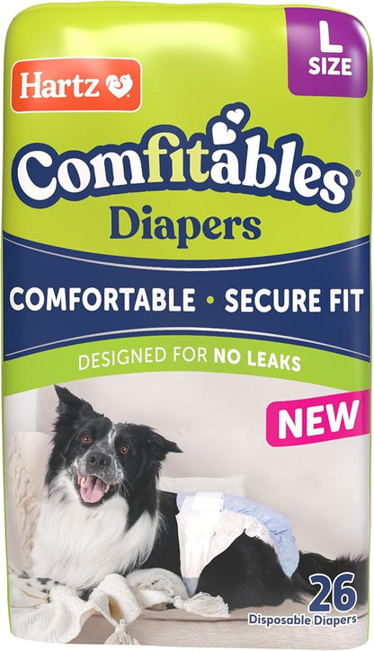 New! Hartz® Comfitables® Disposable Dog Diapers, Size Large 26 Count, Comfortable &amp; Secure Fit, Easy to Put On, Super Absorbent Male and Female Diaper