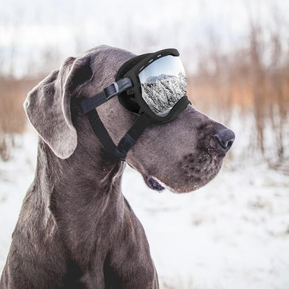 Dog Goggles for Large Dogs, UV Wind Dust Fog Protection, Soft Frame Adjustable Dog Sunglasses, Summer Driving &amp; Winter Snow Eyewear, Tactical Pet Glasses with Elastic Strap (Black)