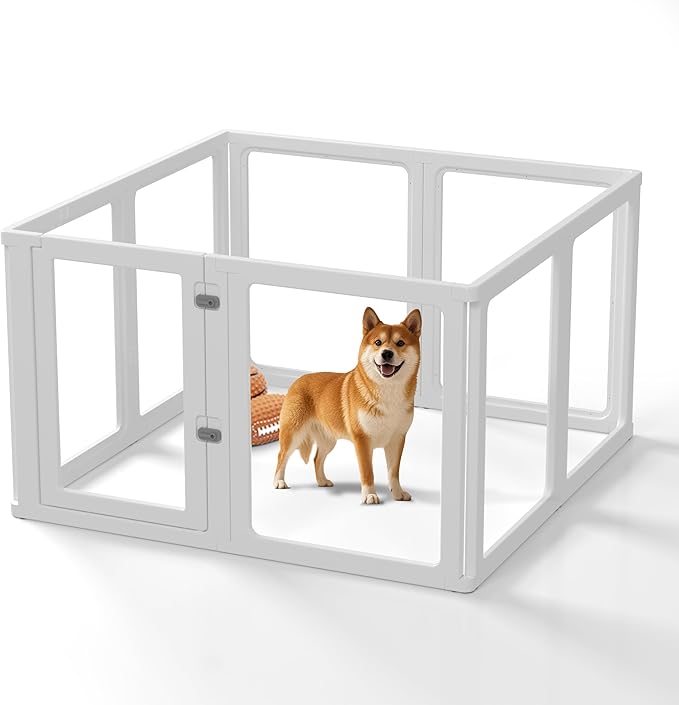 Citylife Clear Acrylic Plastic Dog Playpen Indoor,for Puppy Cat Rabbit Ferret Transparent Pet Pen,Easy Assemble Whelping Crate Kennel Cage Enclosure for Small &amp; Medium Dogs 8 Panels