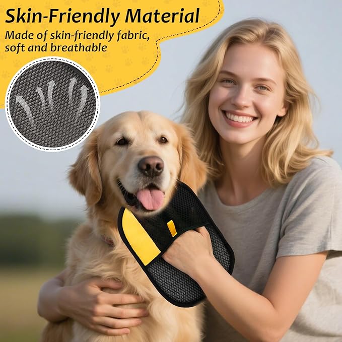 3 Pcs Pet Hair Removal Glove Set, Reusable Electrostatic Pet Hair Remover with Hair Remover Brush and Pet Comb, Upgrade Efficient Cats&amp;Dogs Grooming Gloves for Clothes Furniture Carpet Seat