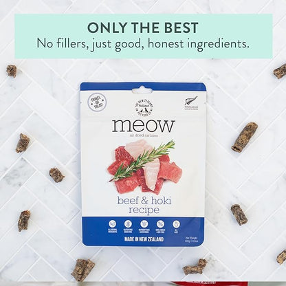 Meow Air Dried Cat Food - Beef &amp; Hoki Recipe,High Protein Dry Cat Food, Training Treats, Meals &amp; Toppers,3.5oz